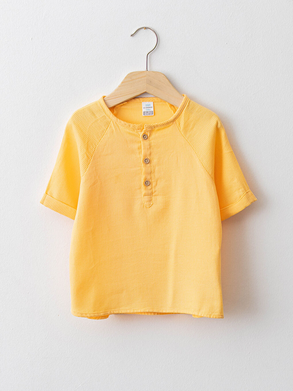 Sarı Bisiklet Yaka Kısa Kollu Pamuklu Erkek Bebek Gömlek
