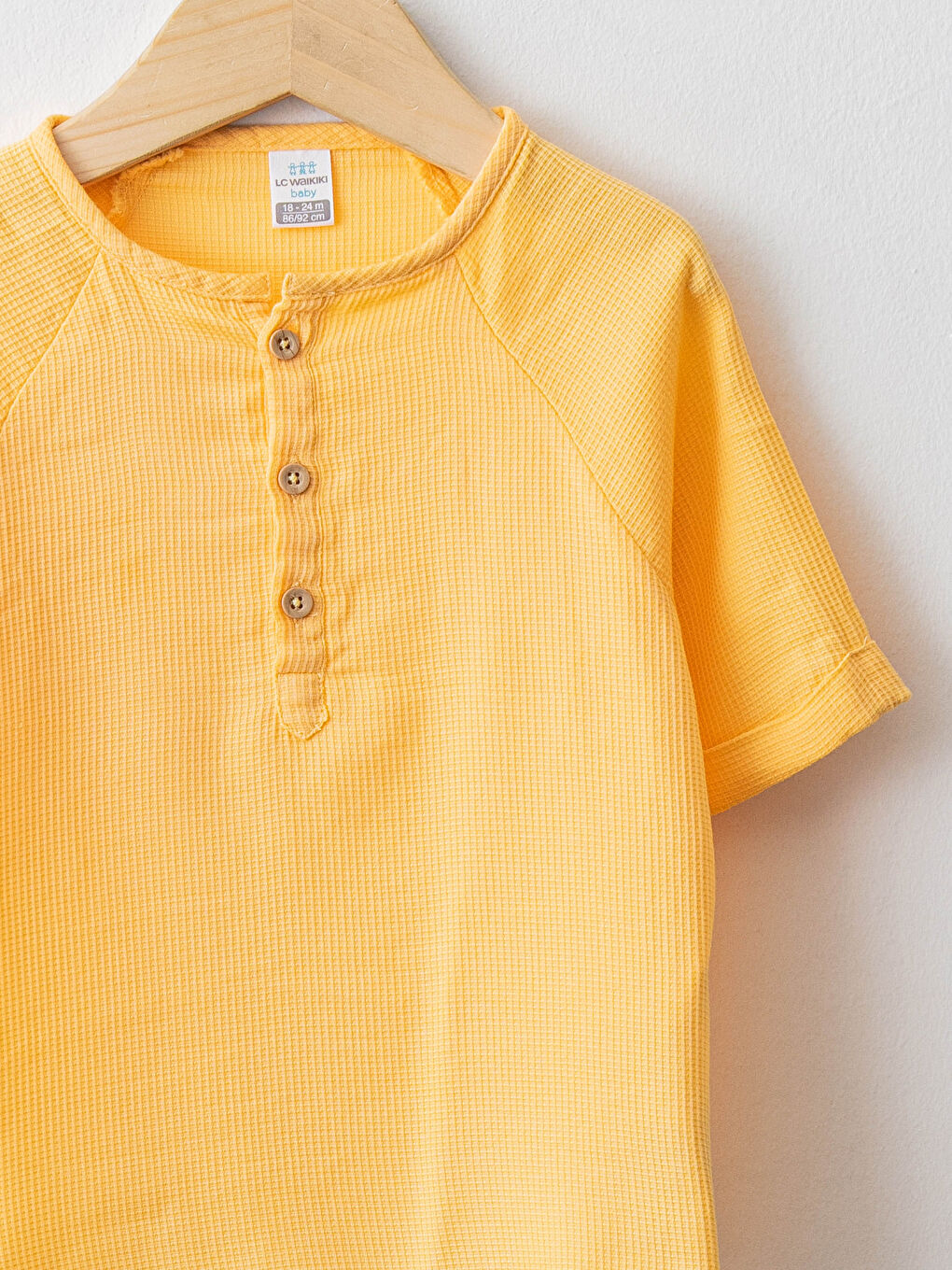 Sarı Bisiklet Yaka Kısa Kollu Pamuklu Erkek Bebek Gömlek-2