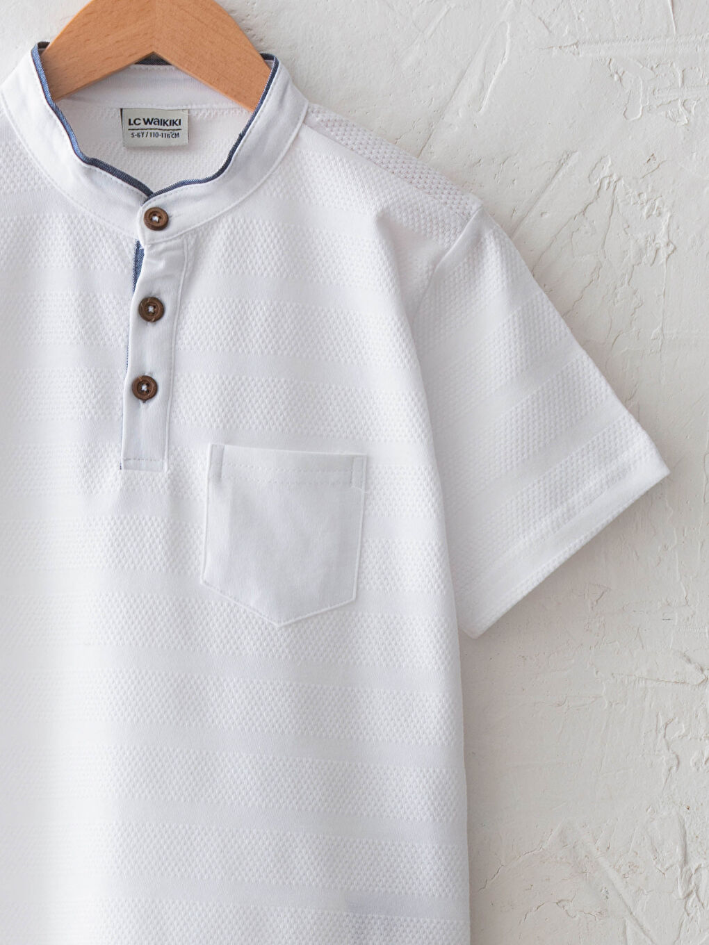 Grandad Collar Patterned Short Sleeve Boy T-Shirt-2