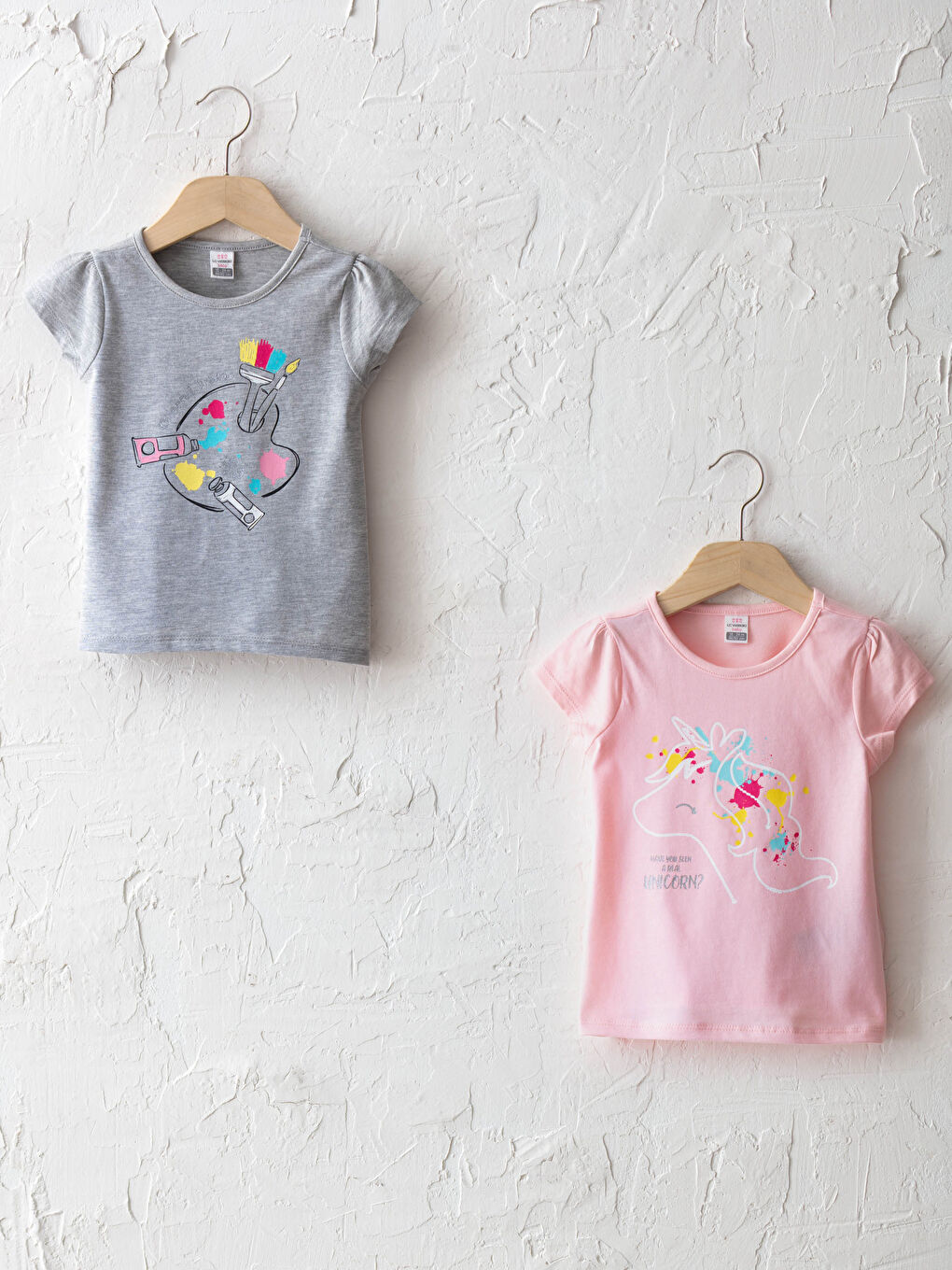 Crew Neck Short Sleeve Printed Baby Girl T-Shirt 2 Pieces