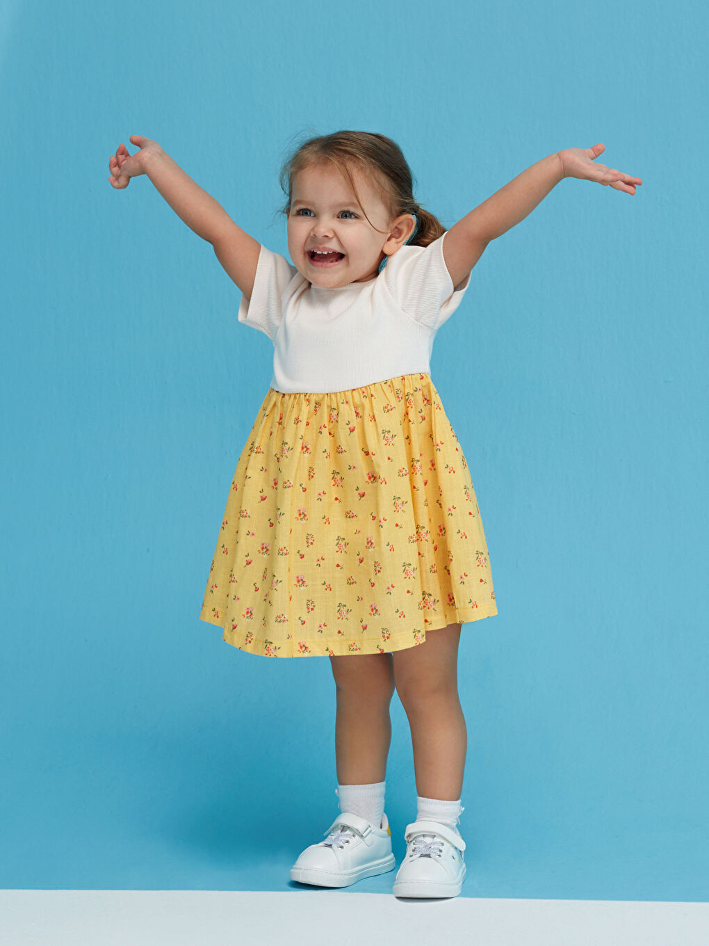 Pembe Bisiklet Yaka Kısa Kollu Kız Bebek Elbise-2