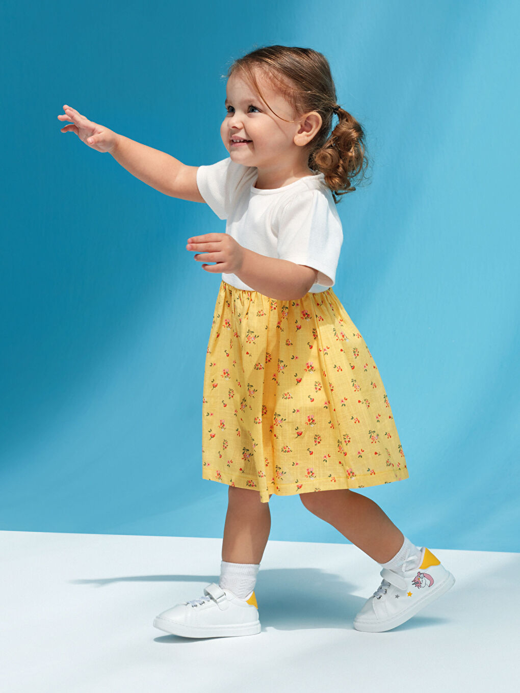 Pembe Bisiklet Yaka Kısa Kollu Kız Bebek Elbise-3