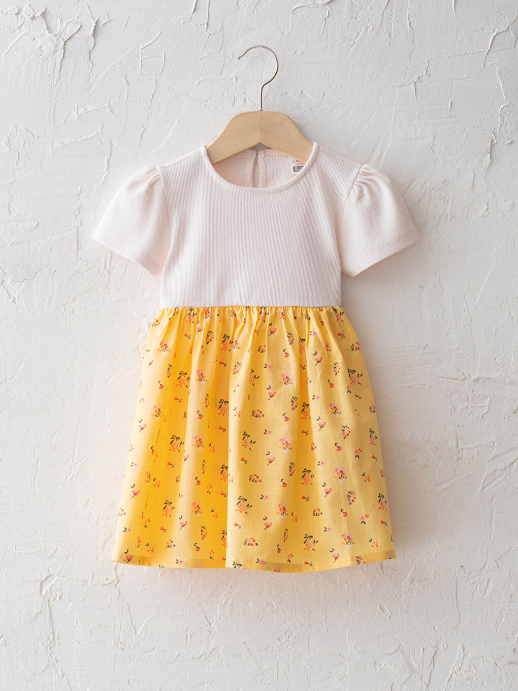 Pembe Bisiklet Yaka Kısa Kollu Kız Bebek Elbise