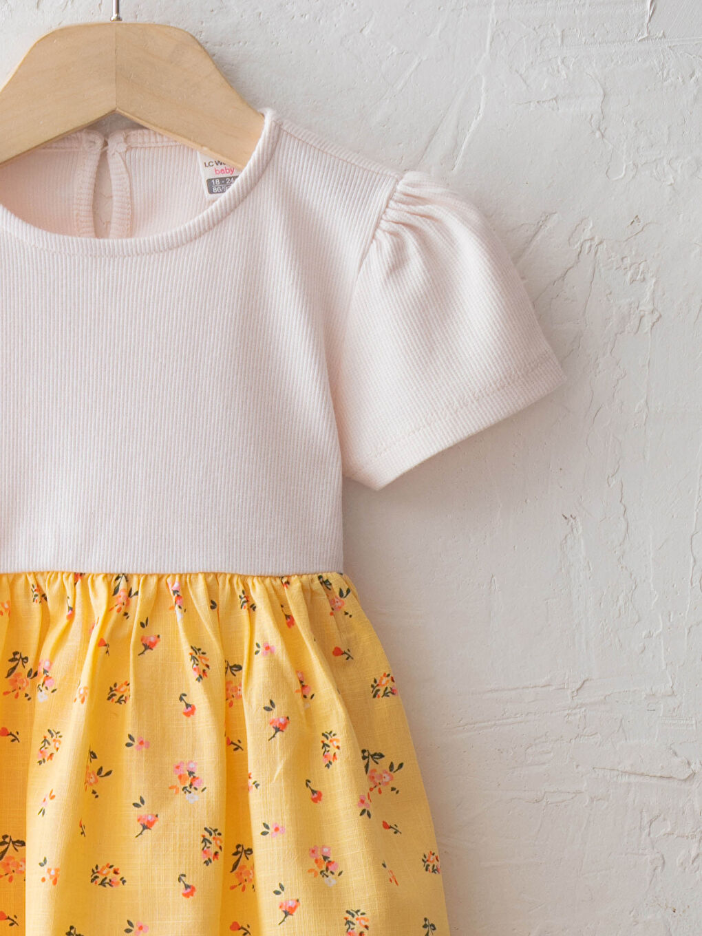 Pembe Bisiklet Yaka Kısa Kollu Kız Bebek Elbise-5