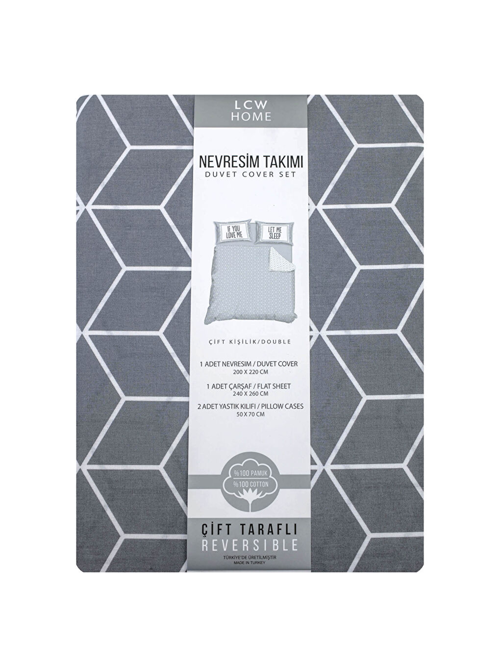 Gri Çift Kişilik Desenli Dokuma Nevresim Takımı-7