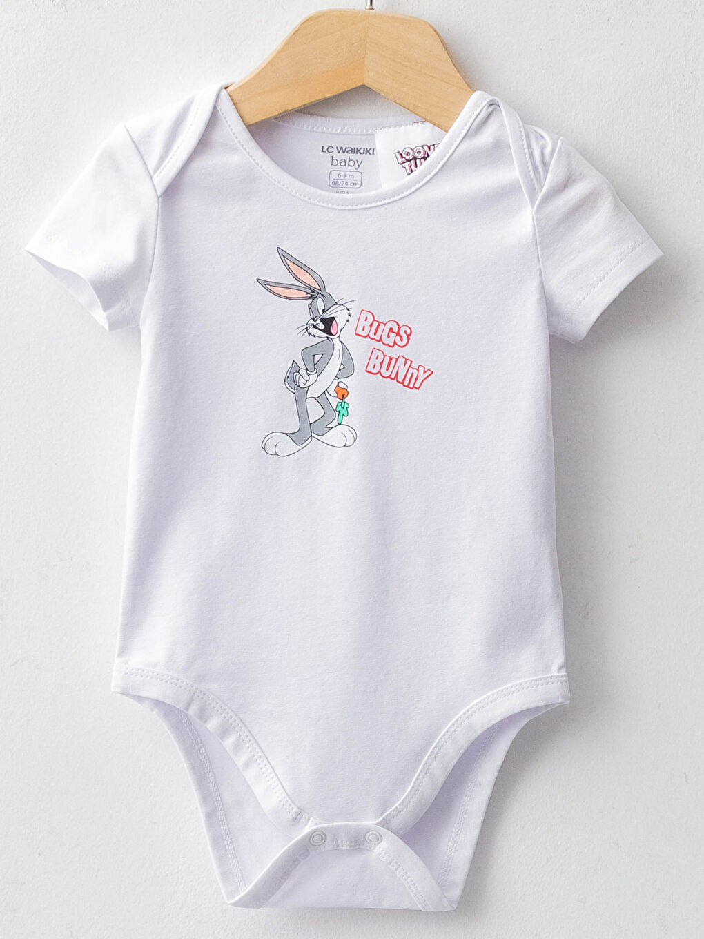 Beyaz Bisiklet Yaka Kısa Kollu Bugs Bunny Baskılı Pamuklu Erkek Bebek 3'lü Takım-2