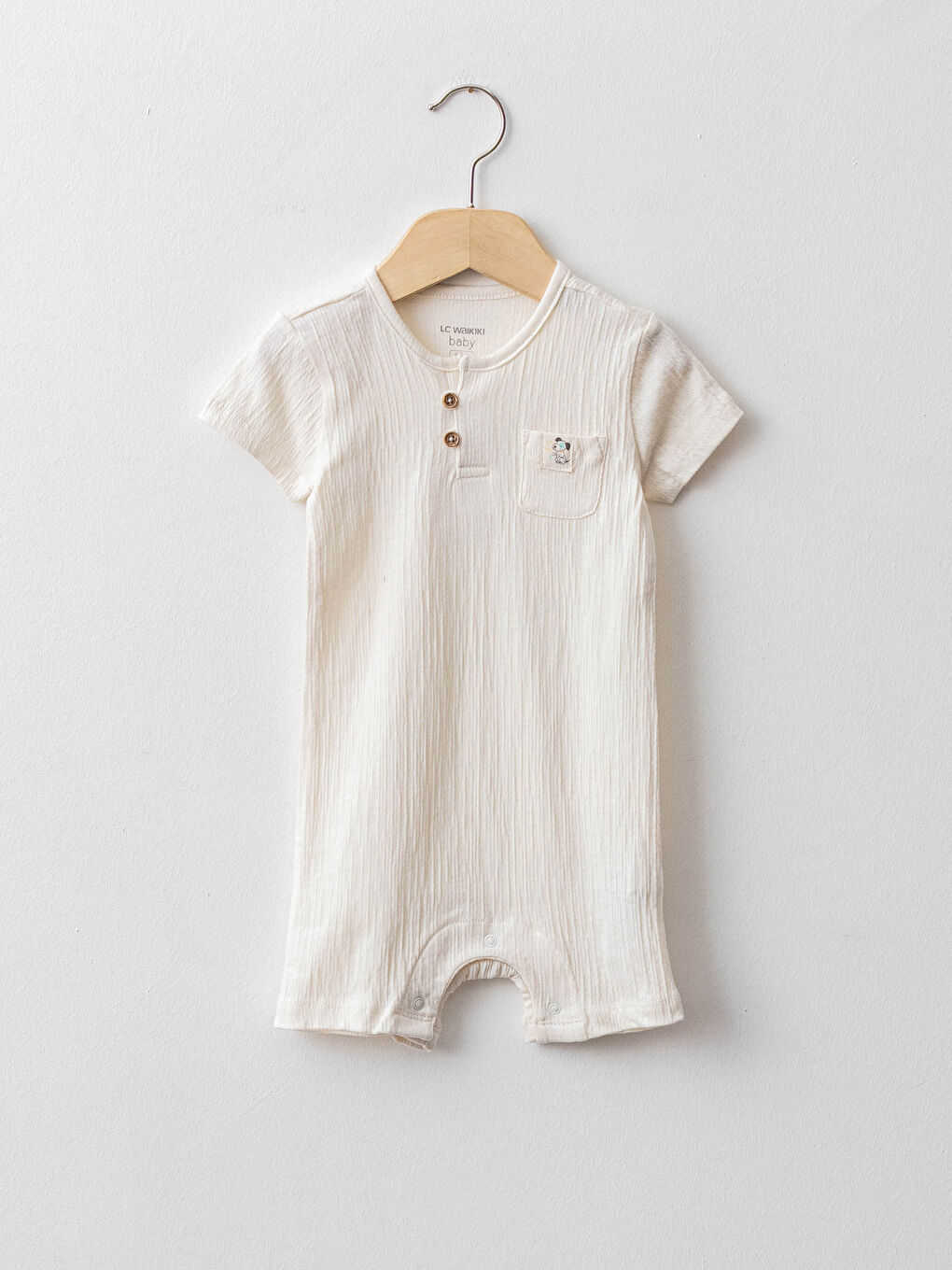 V Neck Short Sleeve Basic Unisex Baby Rompers