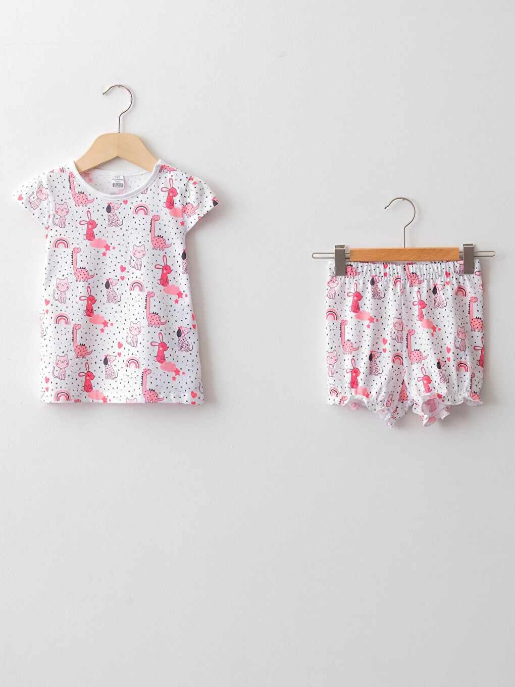 Crew Neck Short Sleeve Printed Cotton Baby Girl Pajamas Set