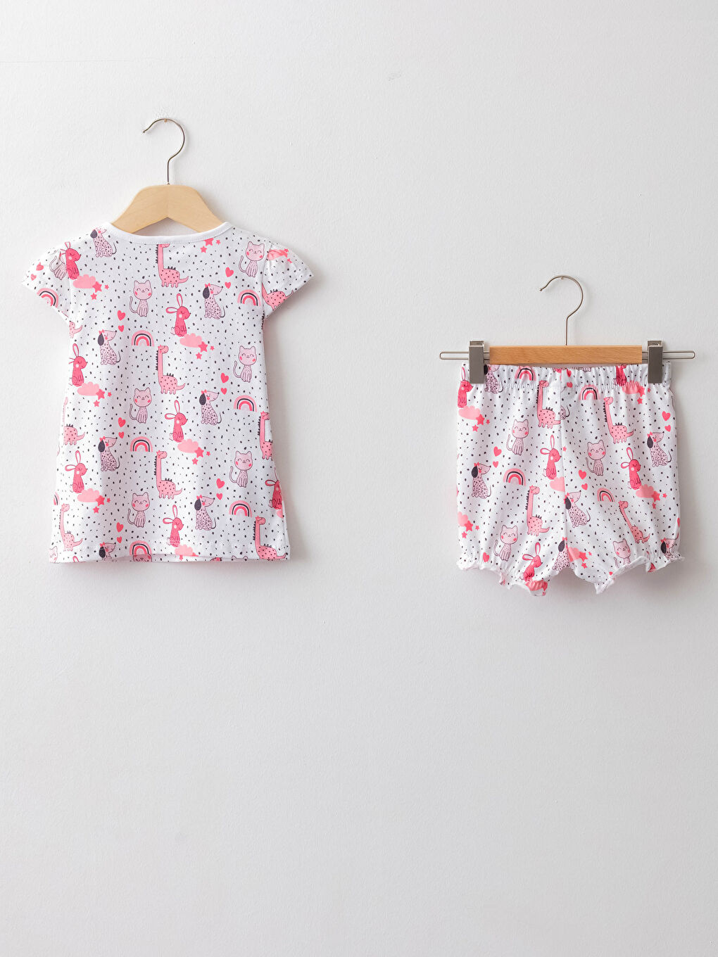 Crew Neck Short Sleeve Printed Cotton Baby Girl Pajamas Set-1