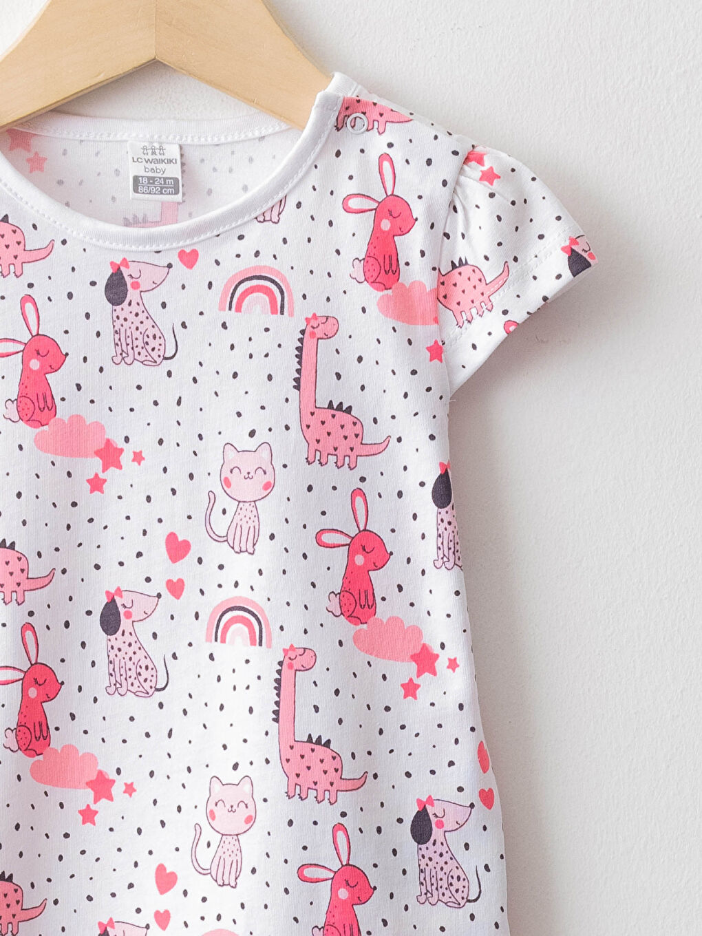 Crew Neck Short Sleeve Printed Cotton Baby Girl Pajamas Set-2