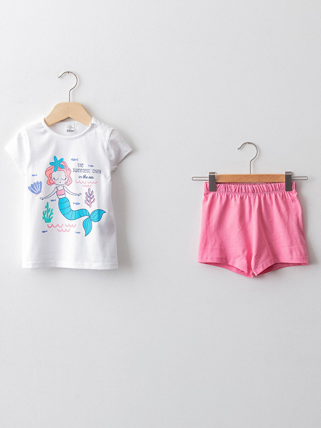 Crew Neck Short Sleeve Printed Cotton Baby Girl Pajama Set