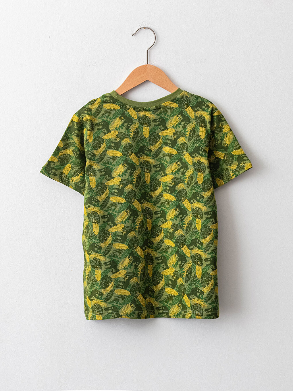 Haki Bisiklet Yaka Jurassic Park Baskılı Kısa Kollu Pamuklu Erkek Çocuk Tişört-1