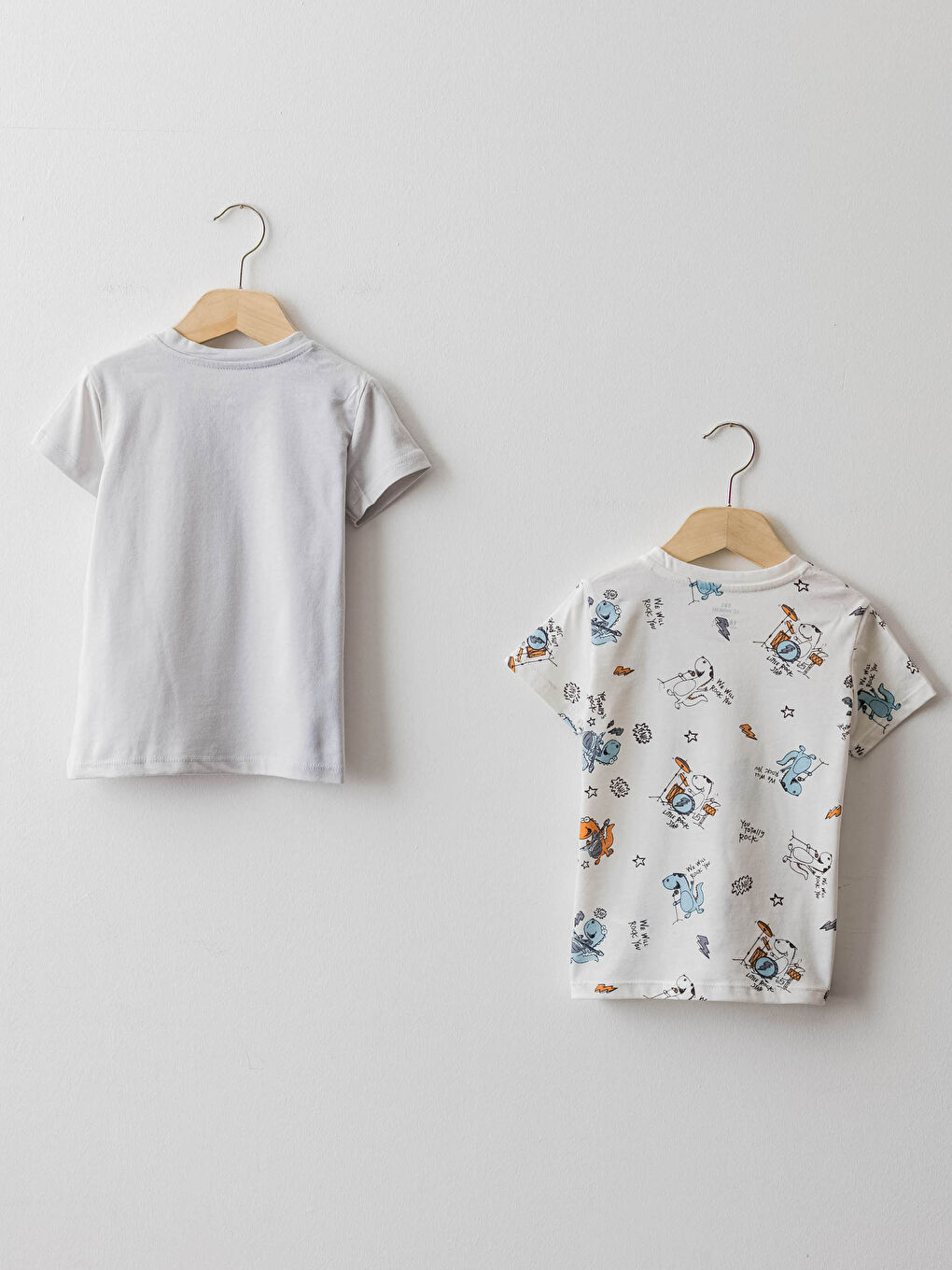 Gri Bisiklet Yaka Kısa Kollu Baskılı Pamuklu Erkek Bebek Tişört 2'li-1