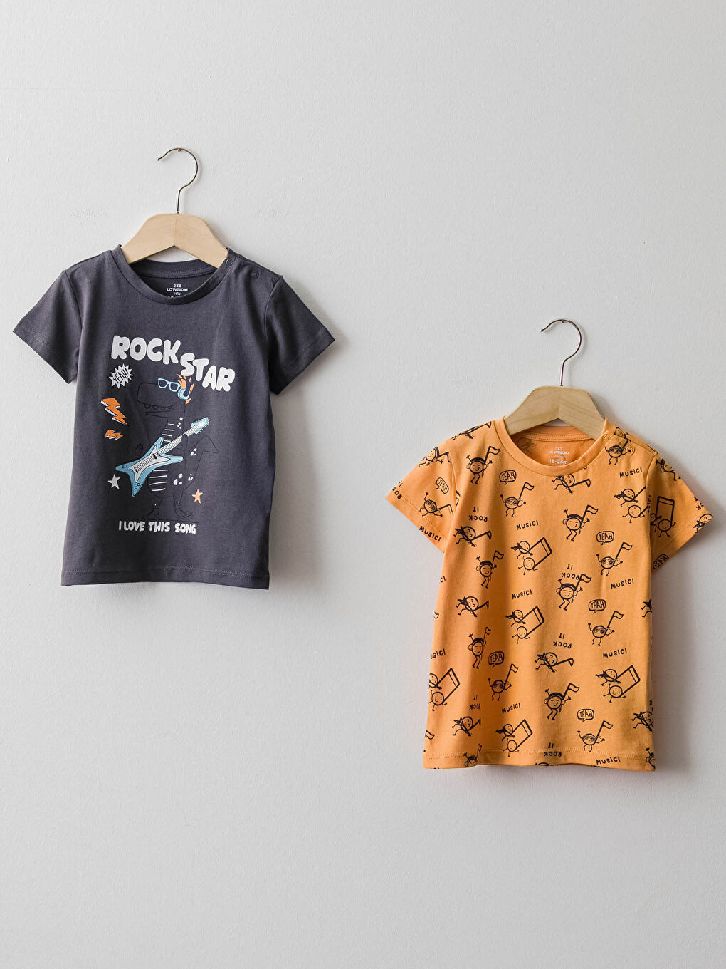 Tricou Bebeluși Băieți din Bumbac Imprimat cu Mânecă Scurtă și Guler Rotund 2 Bucăți