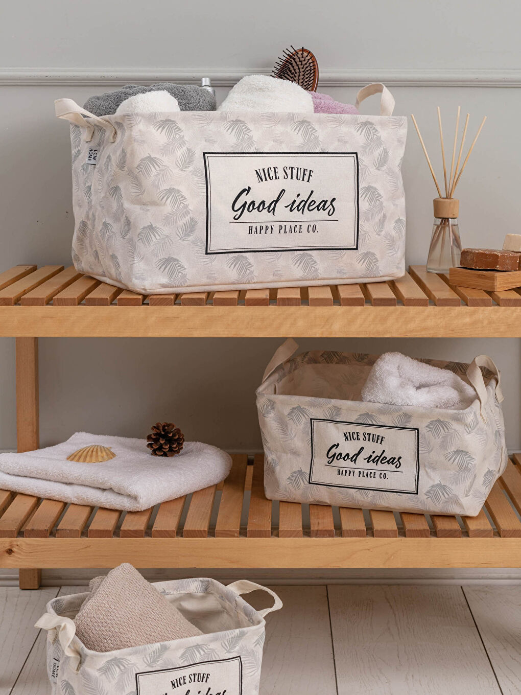 LCW HOME Slogan Printed Organizer Basket 25x37x22 Cm -S1AG42Z8-LQJ