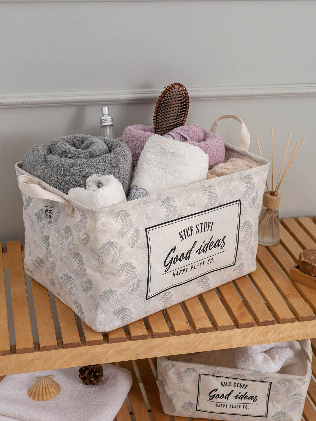 LCW HOME Slogan Printed Organizer Basket 25x37x22 Cm -S1AG42Z8-LQJ