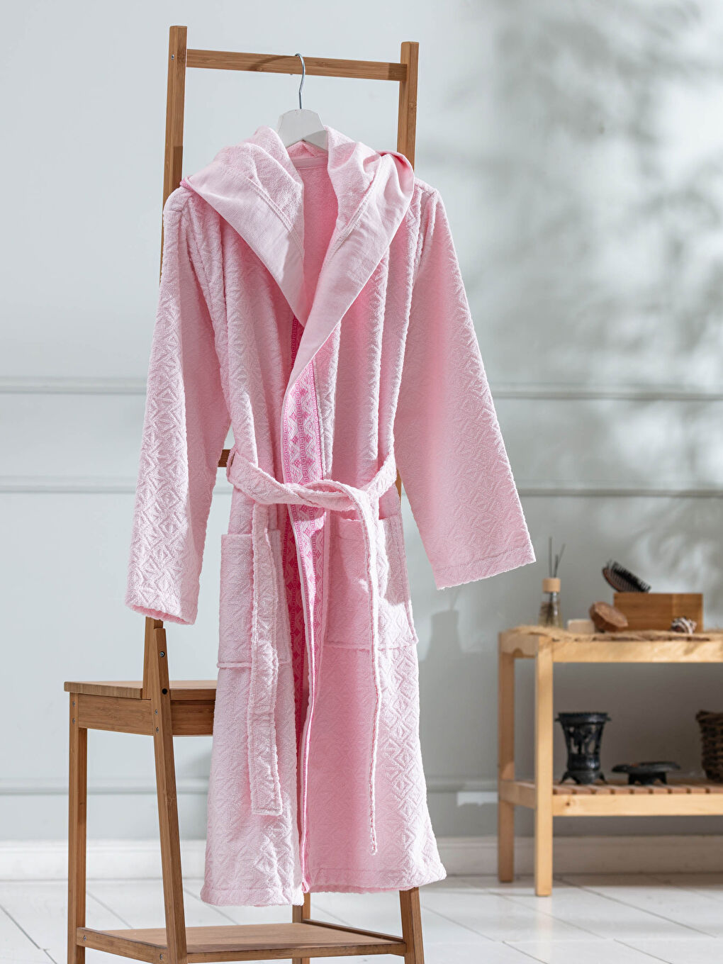 Peignoir de Bain Jacquard à Capuche pour Femmes