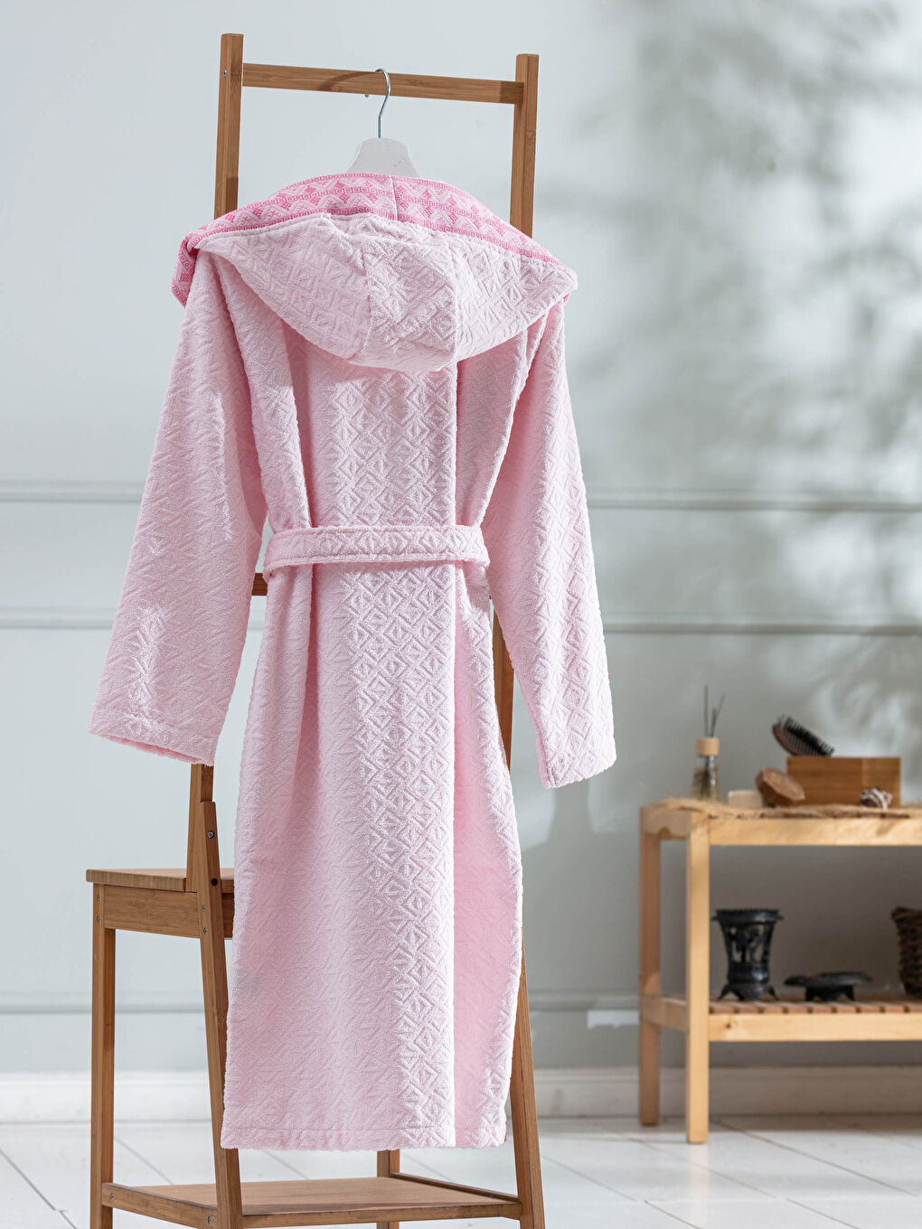 Peignoir de Bain Jacquard à Capuche pour Femmes-1