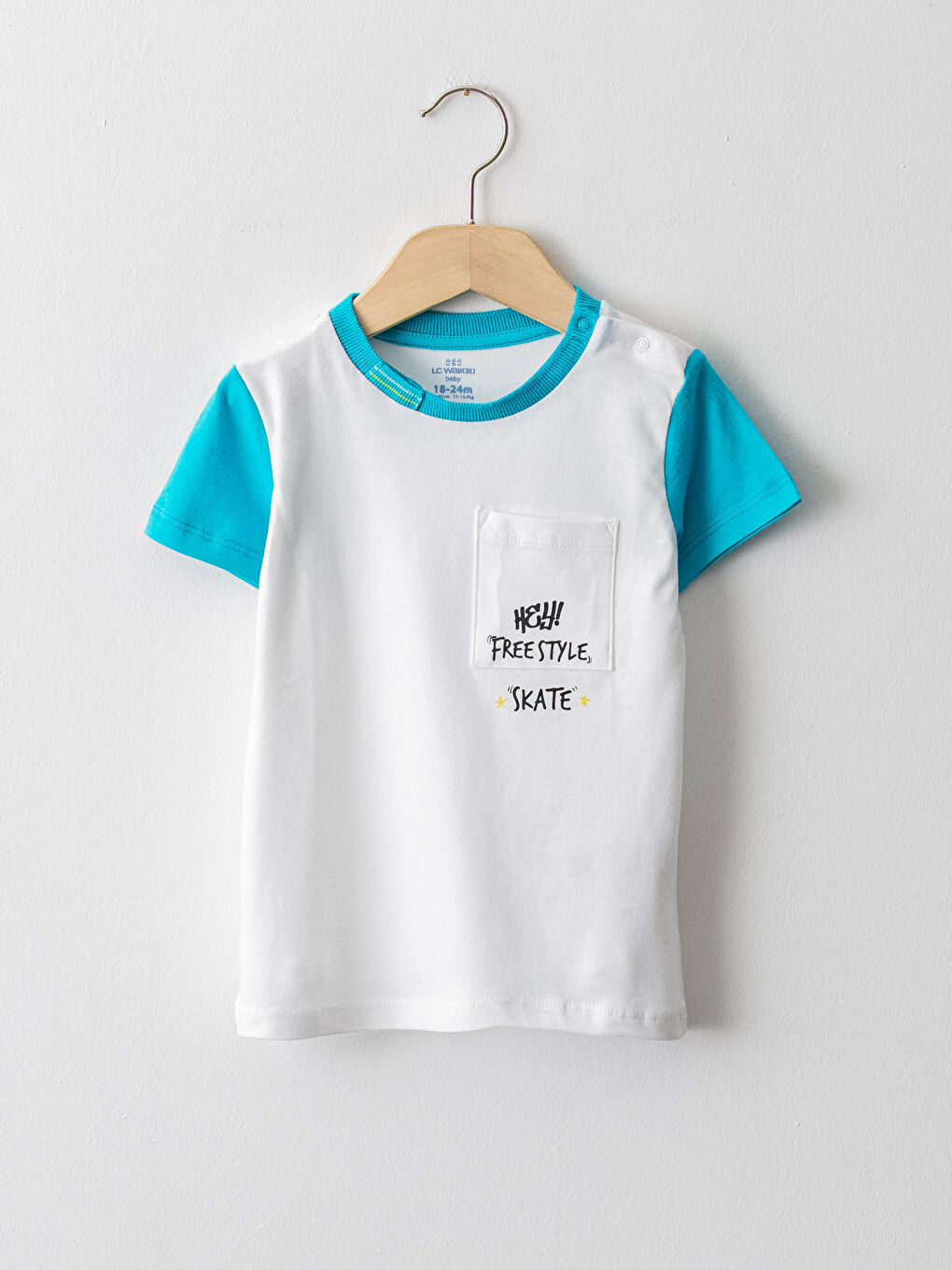 Beyaz Bisiklet Yaka Kısa Kollu Baskılı Erkek Bebek Tişört