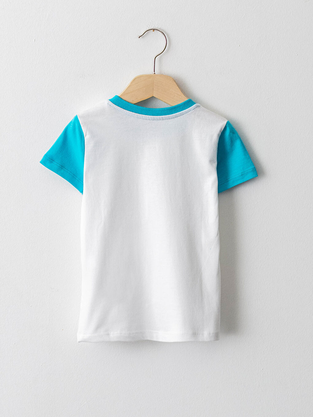 Beyaz Bisiklet Yaka Kısa Kollu Baskılı Erkek Bebek Tişört-1