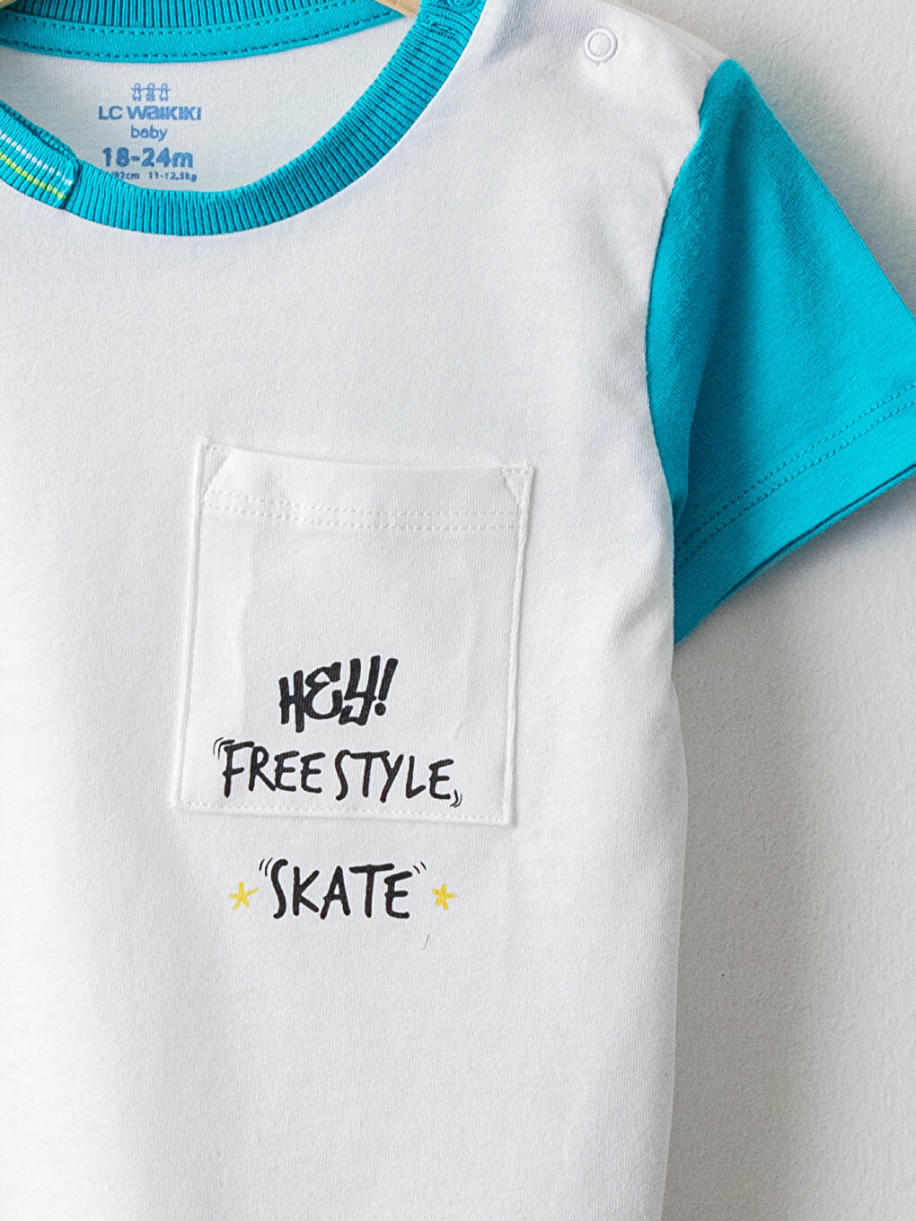 Beyaz Bisiklet Yaka Kısa Kollu Baskılı Erkek Bebek Tişört-2