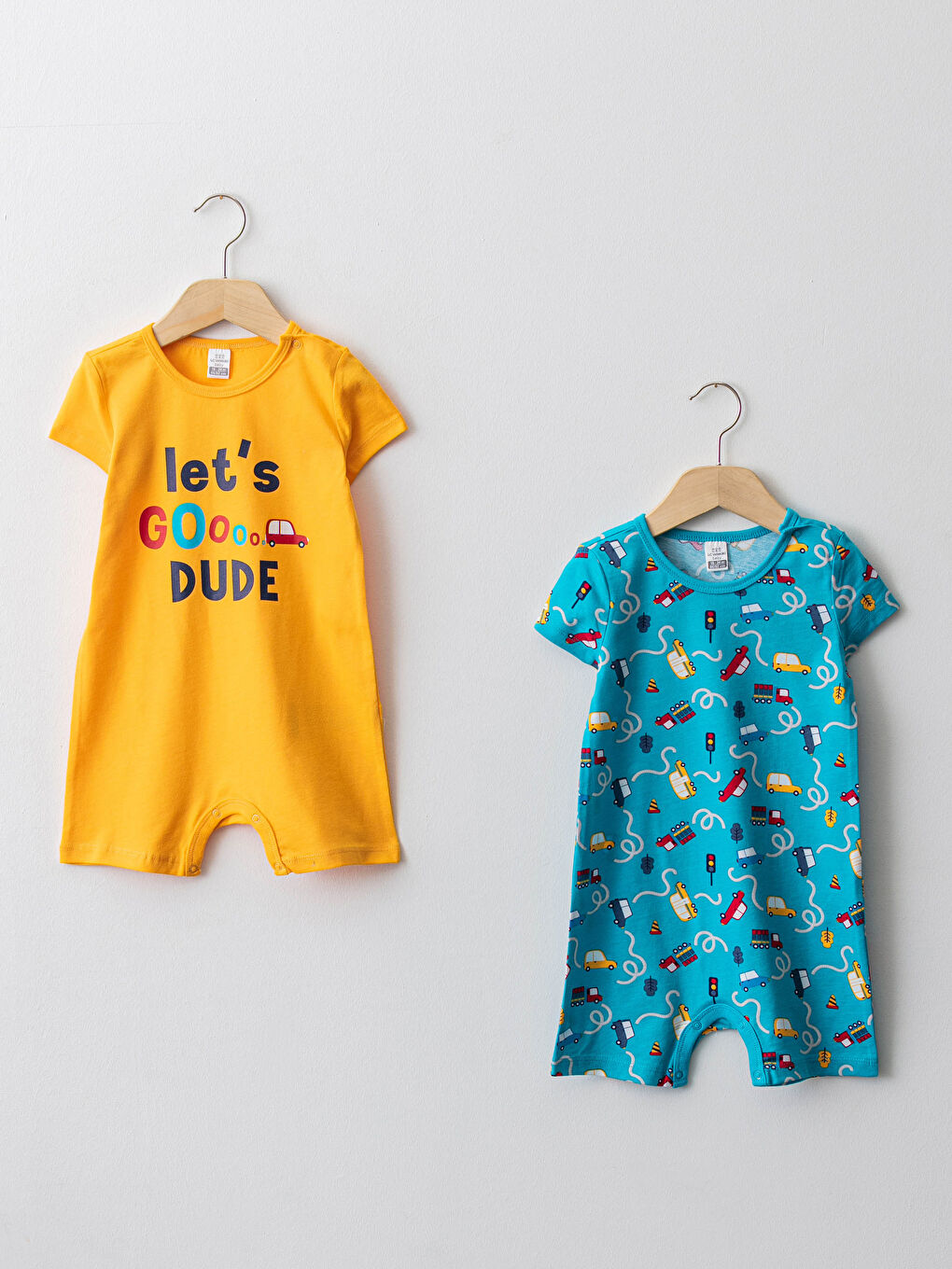 Комбинезон для малышей мальчиков с круглым вырезом, коротким рукавом, принтом, из хлопка, 2 упаковки