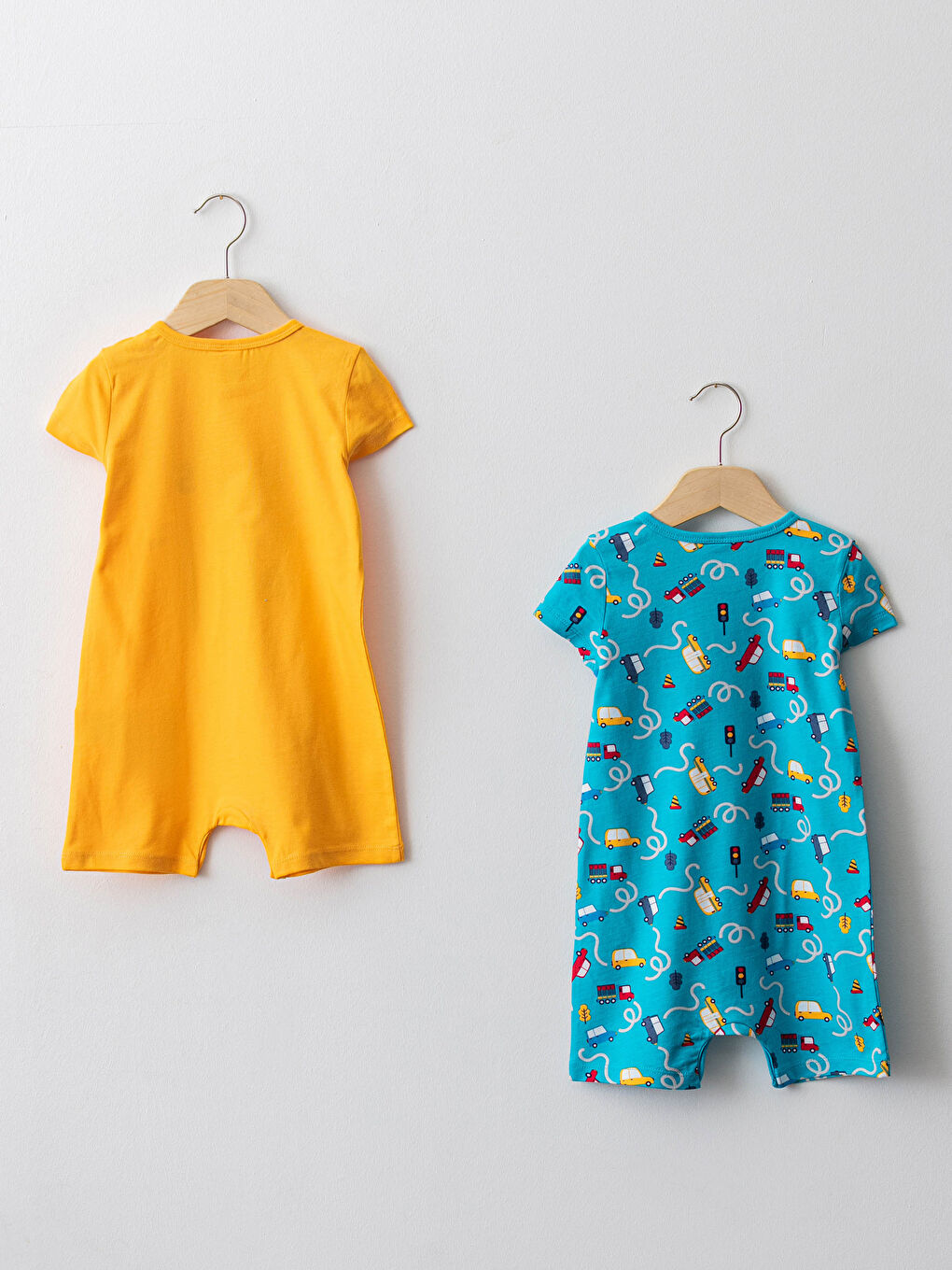 Комбинезон для малышей мальчиков с круглым вырезом, коротким рукавом, принтом, из хлопка, 2 упаковки-1