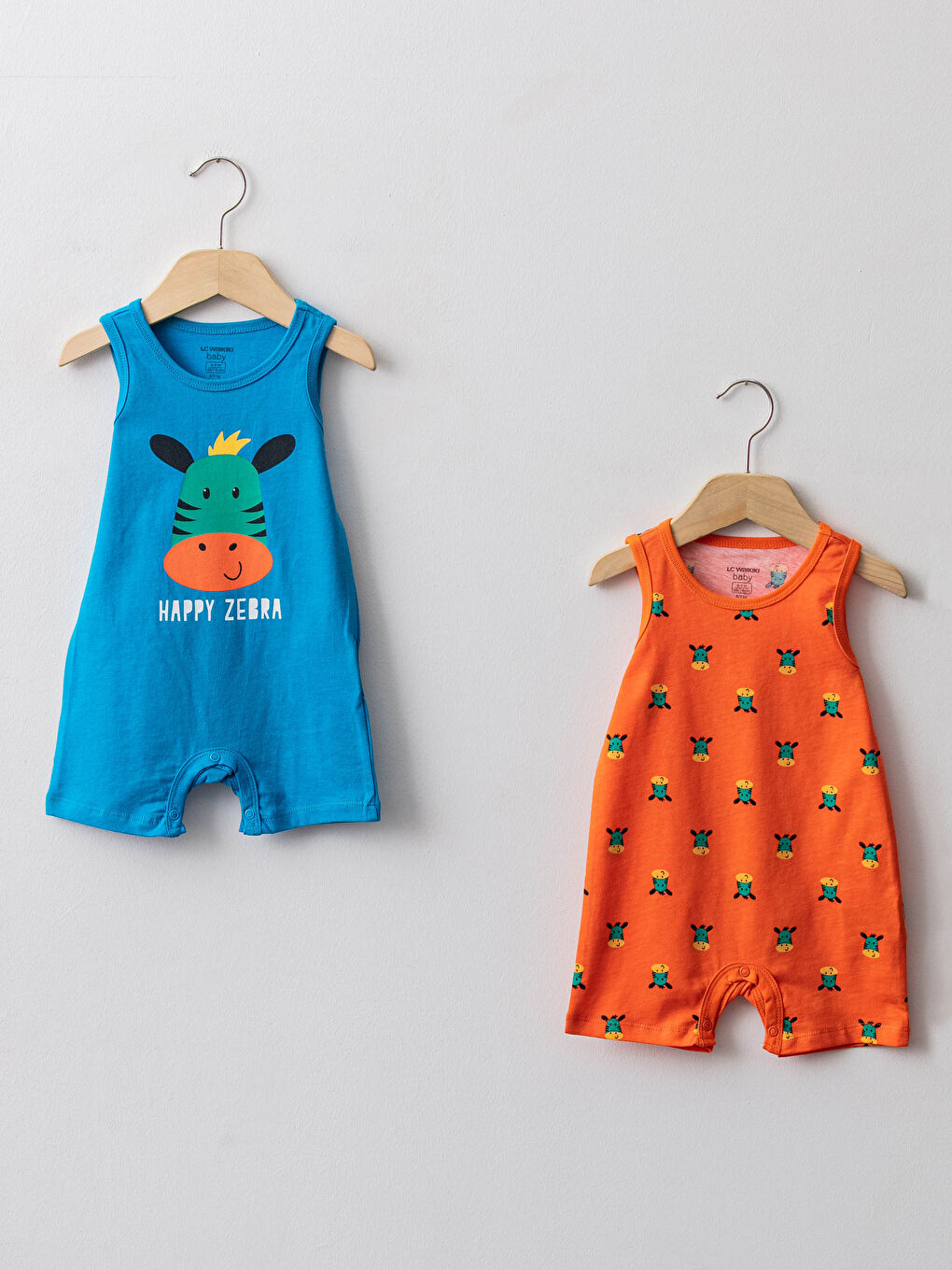 جمبسوت أطفال قطن مطبوع برقبة دائرية للجنسين - عبوة من قطعتين