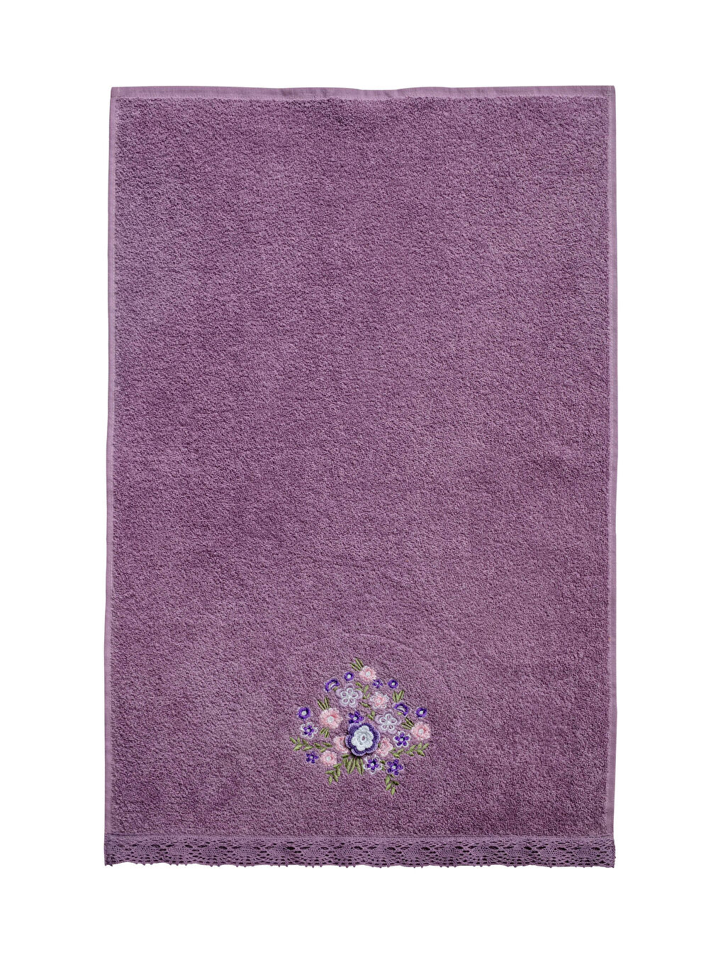 Mor Dantel Detaylı Nakışlı Yüz Havlusu 50x80 cm-2