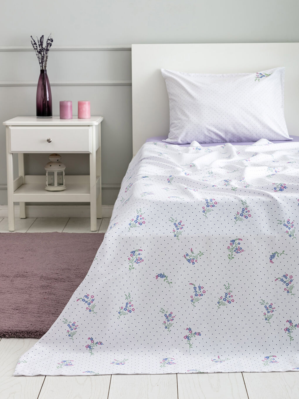 Mor Tek Kişilik Desenli Pike Takımı