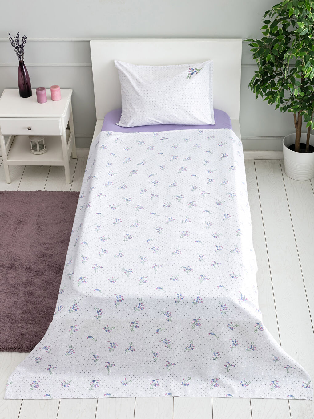 Mor Tek Kişilik Desenli Pike Takımı-1