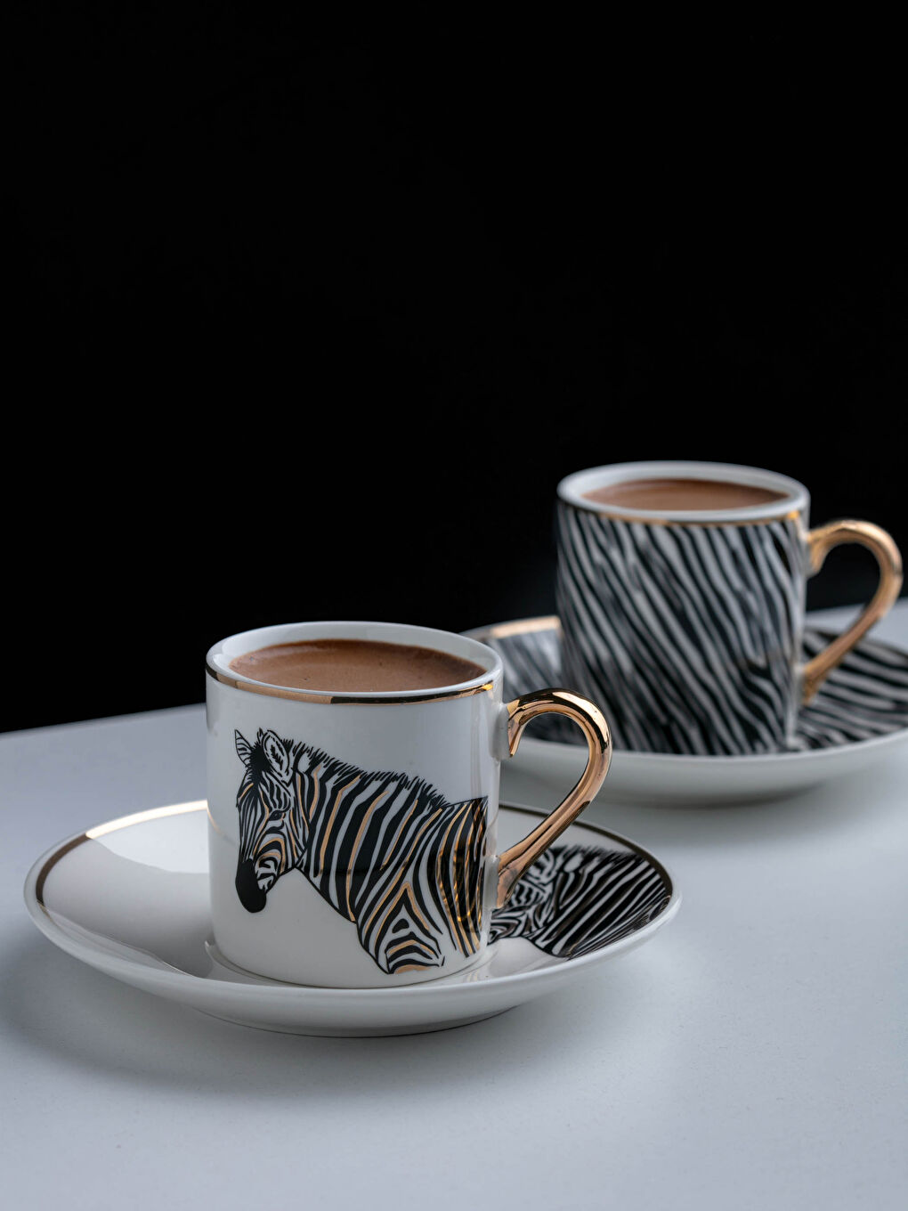 Siyah Zebra Baskılı Porselen Fincan Seti 2'li 90 ml