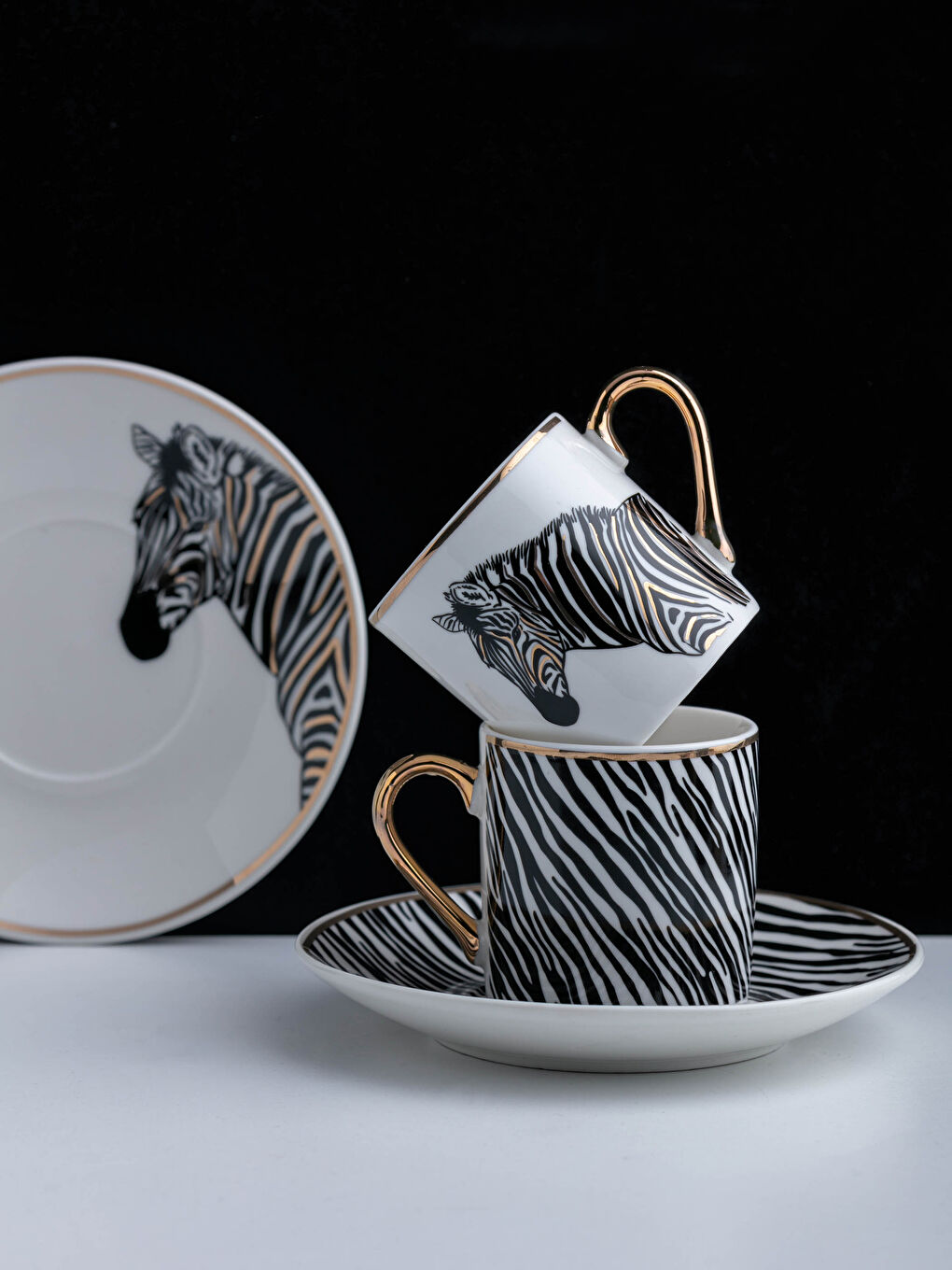 Siyah Zebra Baskılı Porselen Fincan Seti 2'li 90 ml-2