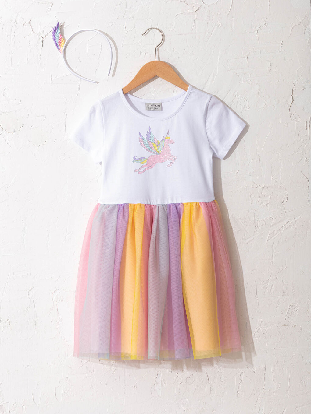 LCW Kids Girl’s Tulle Dress and Headband -S1AK79Z4-E5X