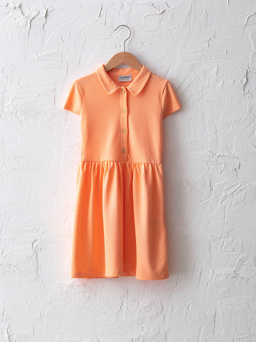 Mercan Polo Yaka Basic Kısa Kollu Kız Çocuk Elbise