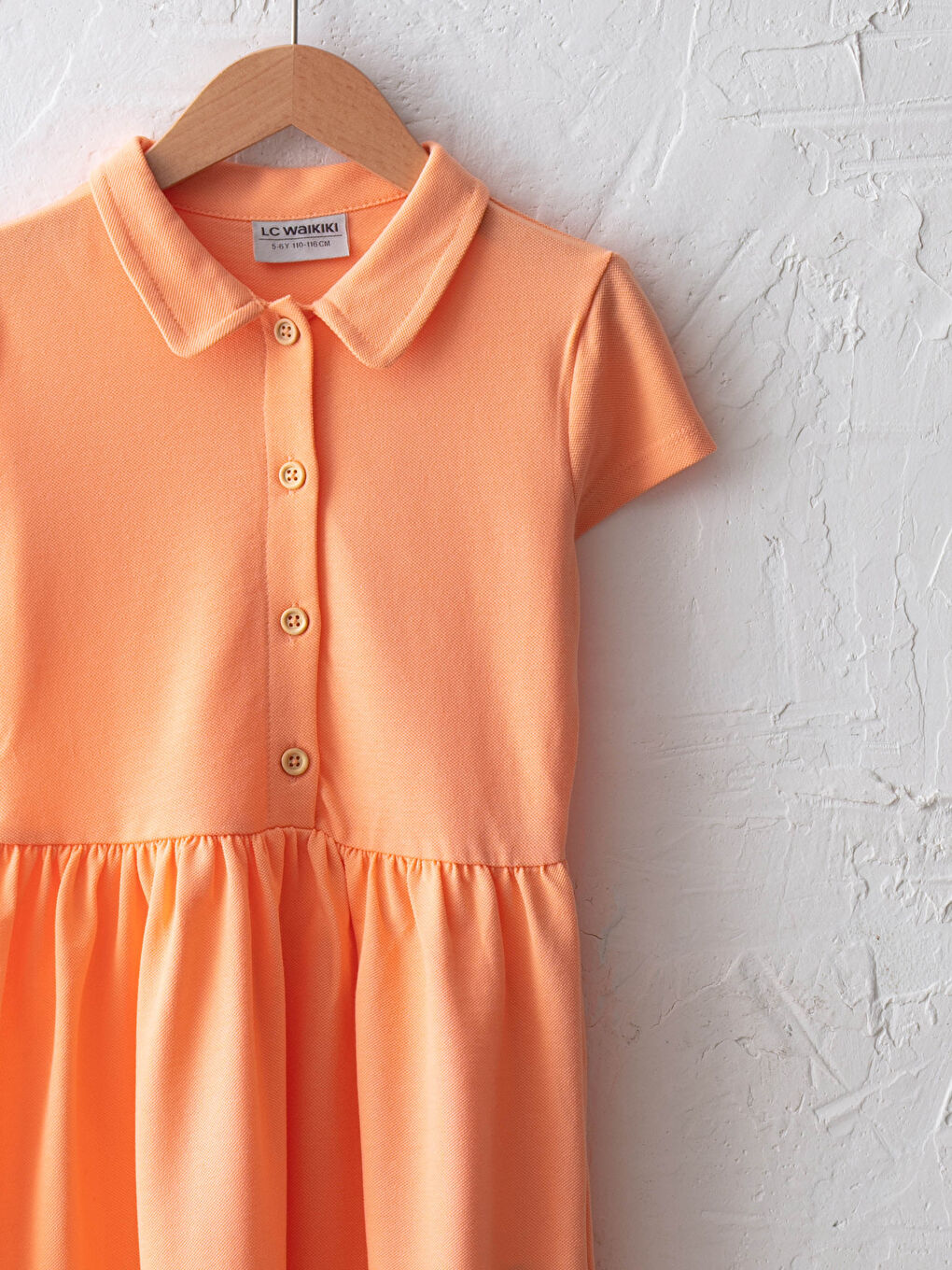 Mercan Polo Yaka Basic Kısa Kollu Kız Çocuk Elbise-2