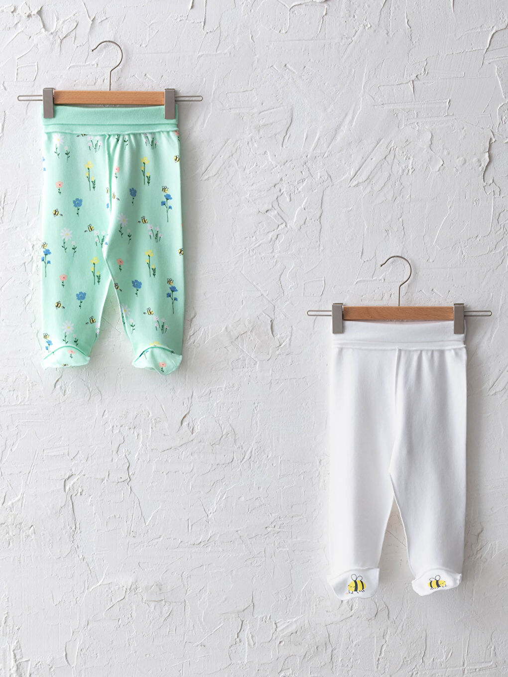 Yeşil Beli Ribanalı Pamuklu Kız Bebek Patikli Pantolon 2'li