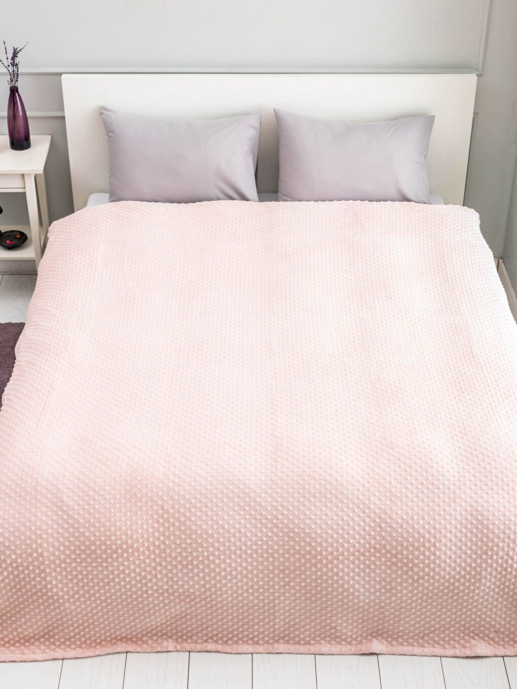 Pembe Çift Kişilik Tomurcuk Desenli Wellsoft Battaniye 200x220 cm-1