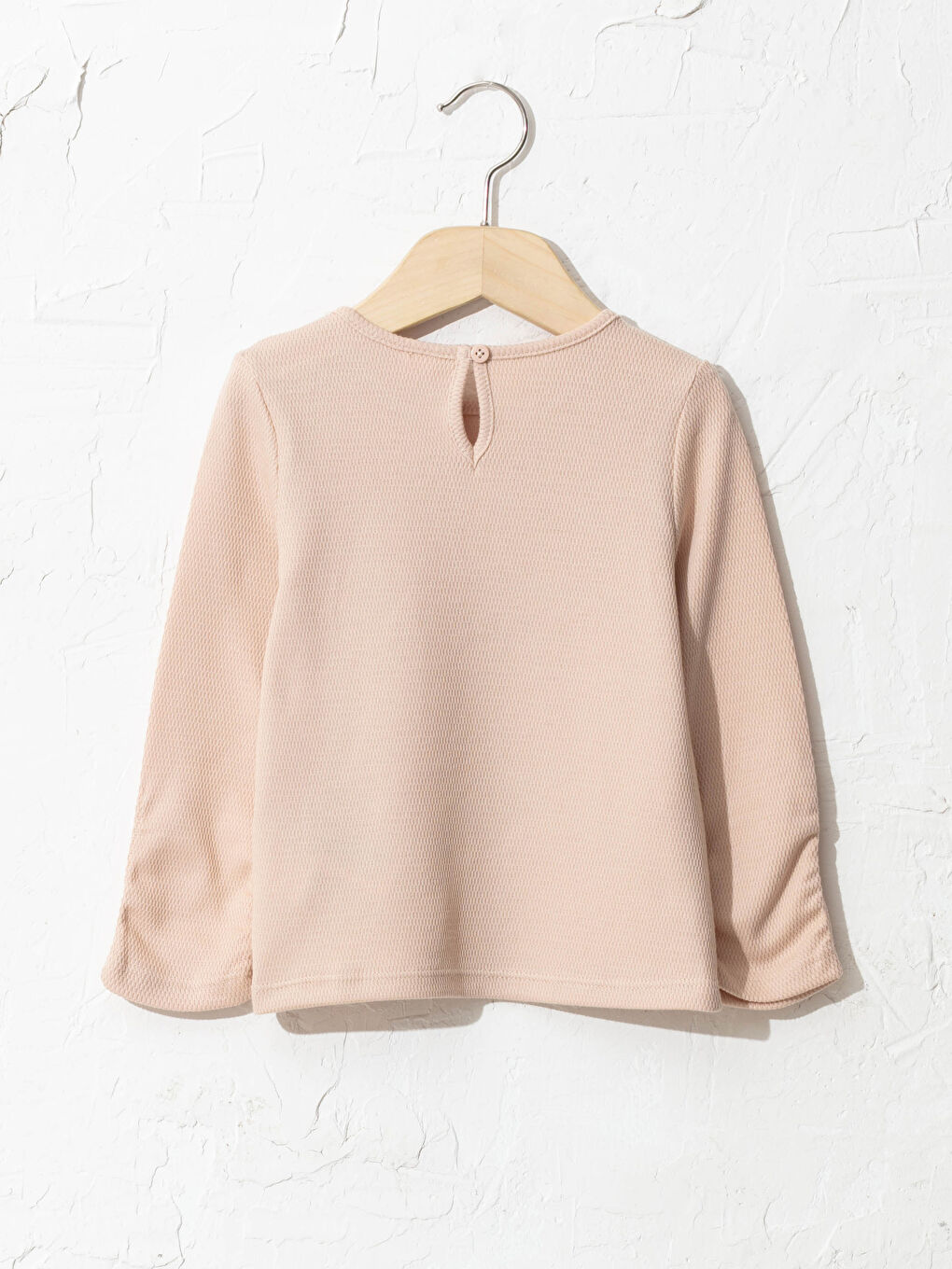 Bej Bisiklet Yaka Uzun Kol Basic Kız Bebek Tişört-1