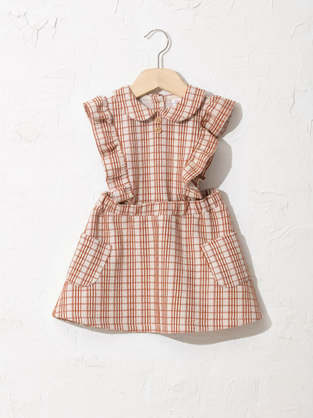Kahverengi Bebe Yaka Kolsuz Çizgili Kız Bebek Elbise