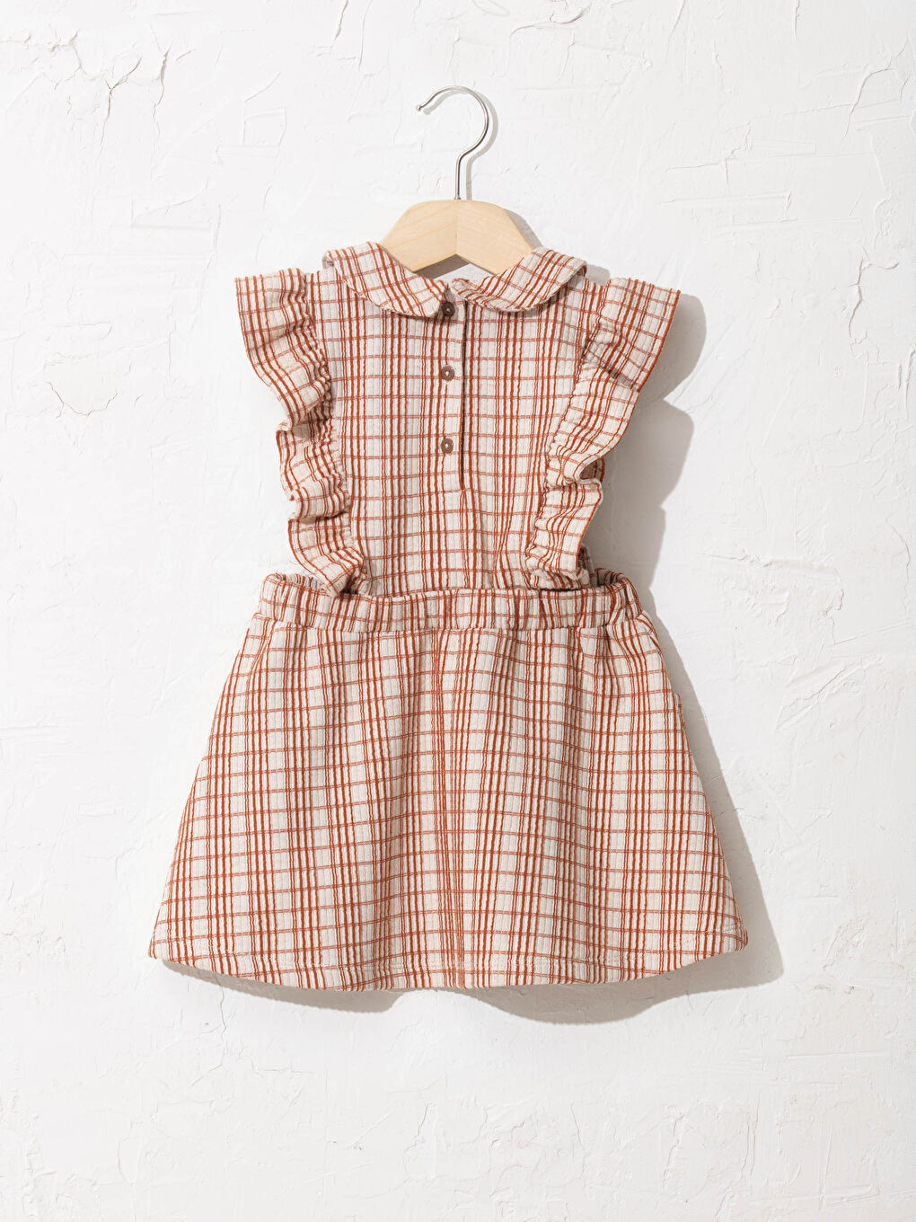 Kahverengi Bebe Yaka Kolsuz Çizgili Kız Bebek Elbise-1