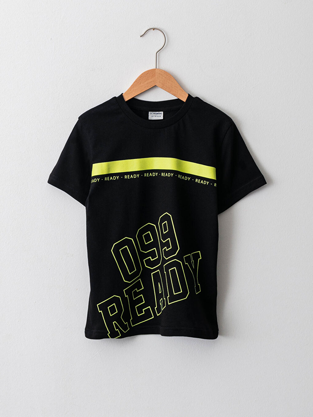 Siyah Bisiklet Yaka Baskılı Kısa Kollu Erkek Çocuk Tişört