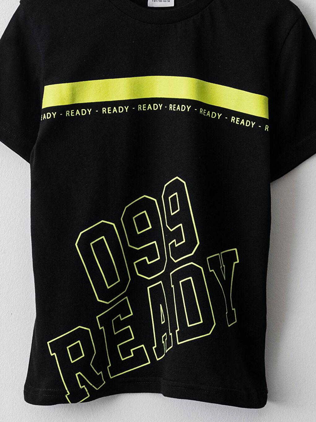 Siyah Bisiklet Yaka Baskılı Kısa Kollu Erkek Çocuk Tişört-2