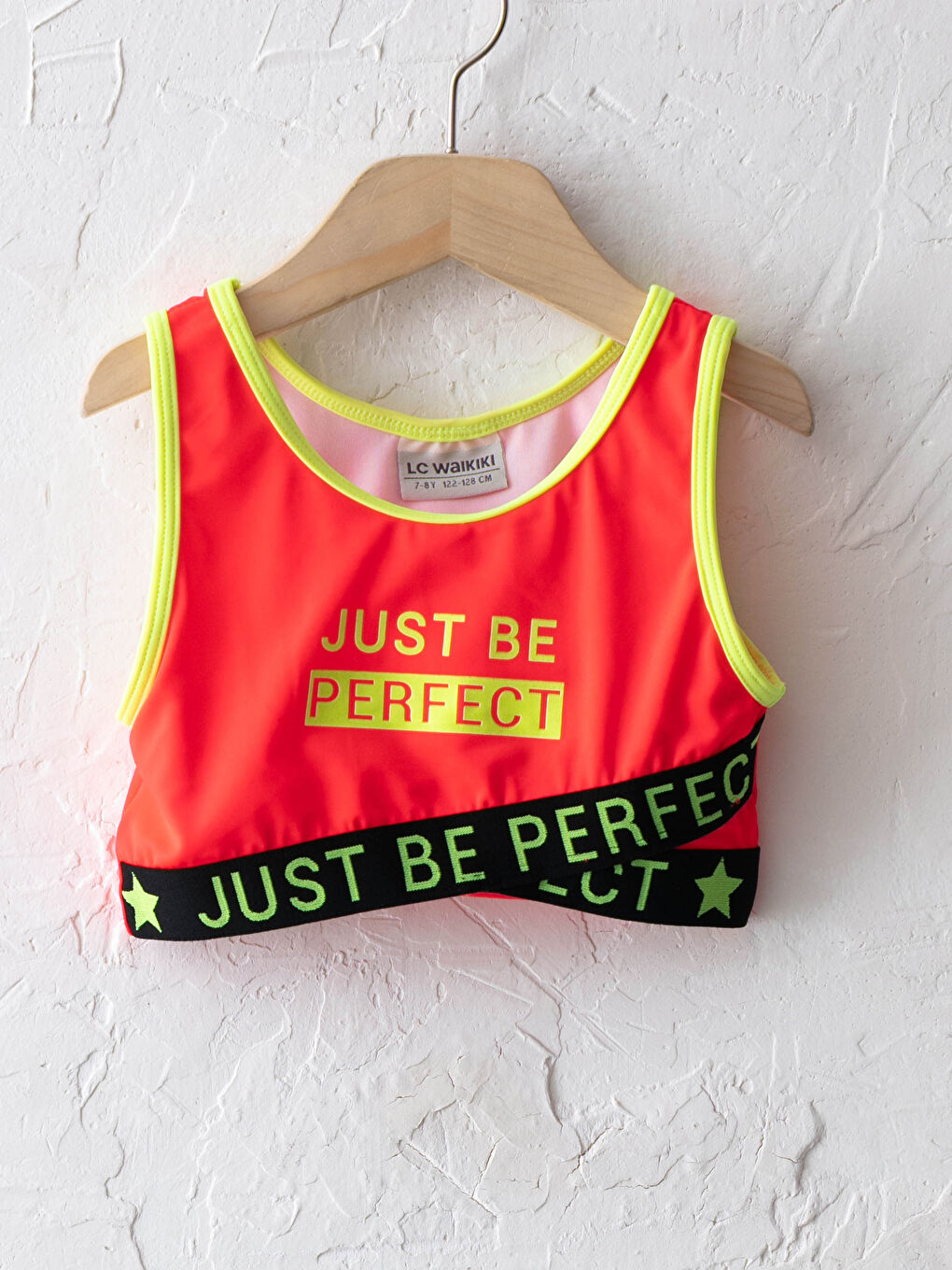 Pembe Esnek Kumaş Yazı Baskılı Kız Çocuk Bikini-3