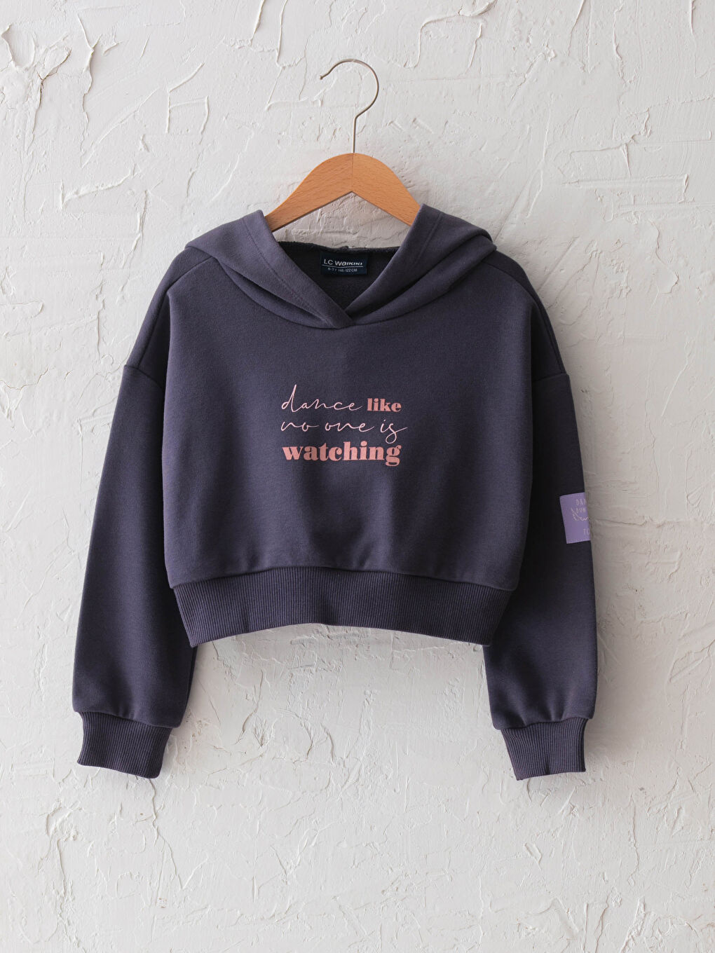 Antrasit Kapüşonlu Yazı Baskılı Uzun Kollu Kız Çocuk Sweatshirt