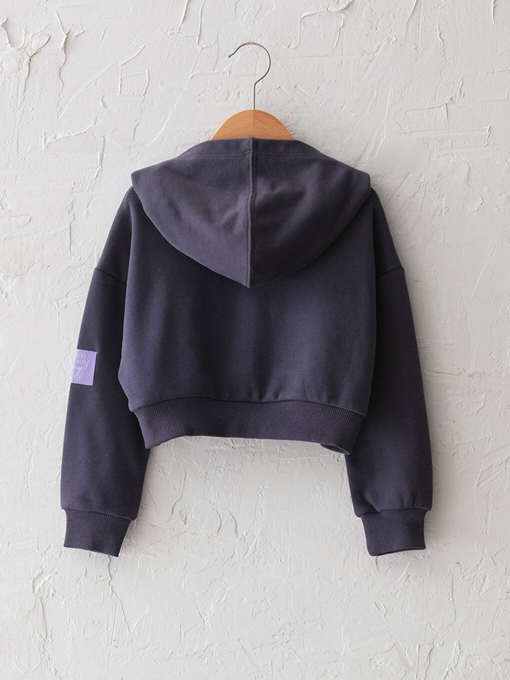 Antrasit Kapüşonlu Yazı Baskılı Uzun Kollu Kız Çocuk Sweatshirt-1