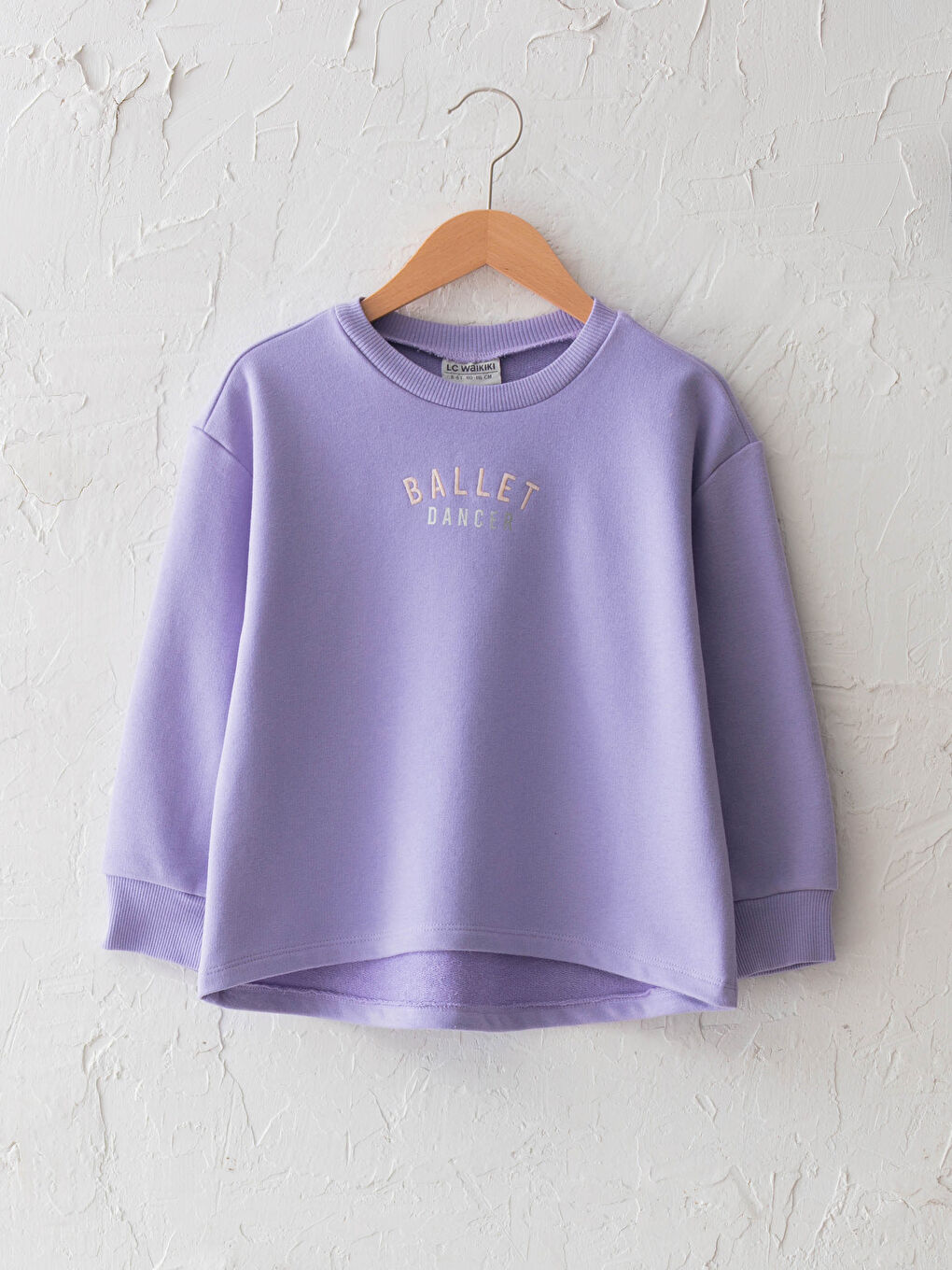 Lila Bisiklet Yaka Bale Yazı Nakışlı Uzun Kollu Kız Çocuk Sweatshirt