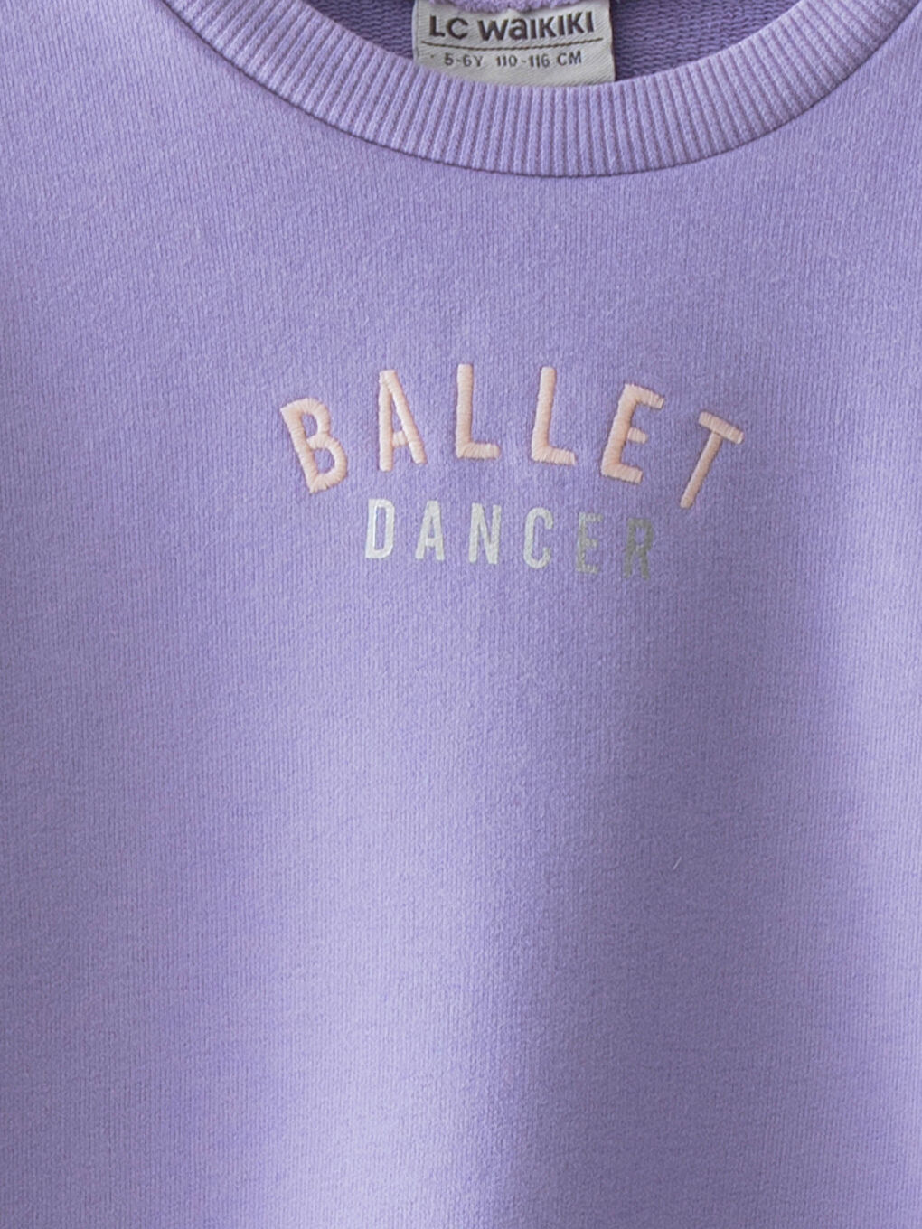 Lila Bisiklet Yaka Bale Yazı Nakışlı Uzun Kollu Kız Çocuk Sweatshirt-2