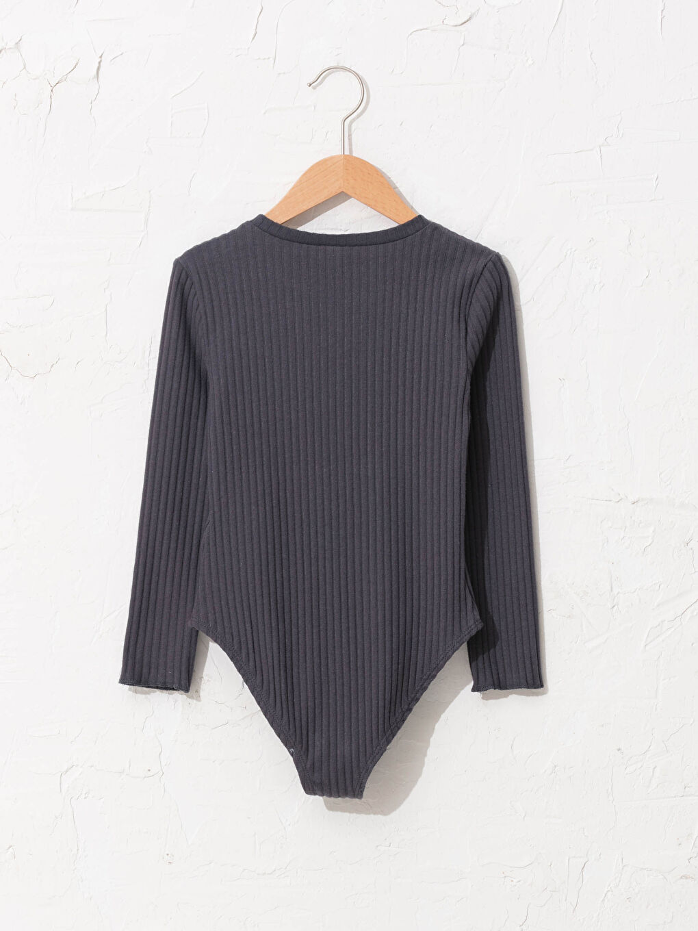 Antrasit Bisiklet Yaka Baskılı Uzun Kollu Kız Çocuk Bale Mayosu-1