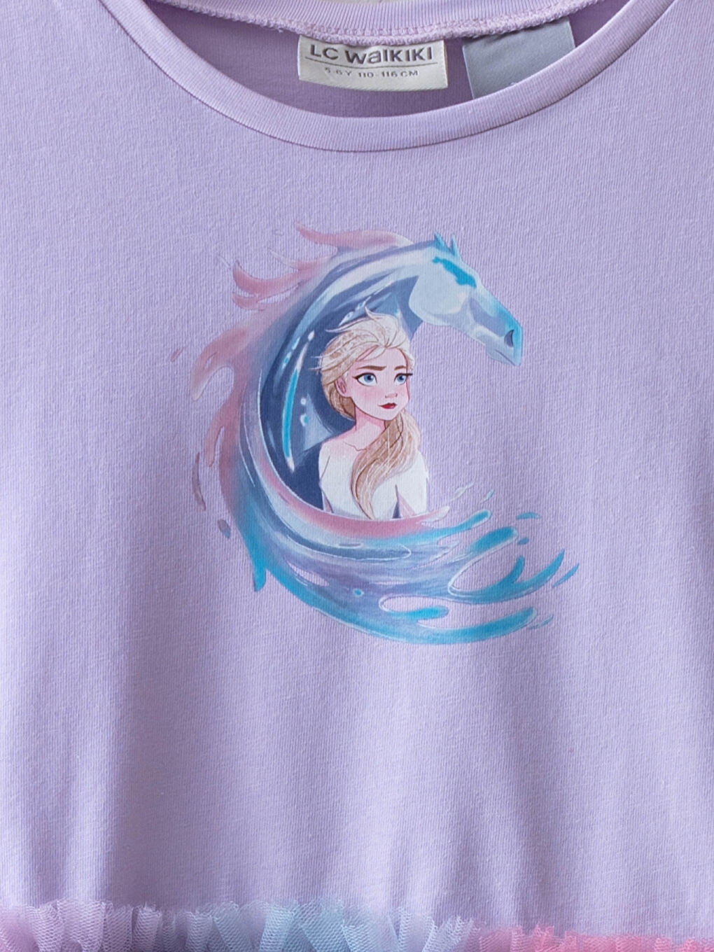 Crew Neck Elsa Printed Short Sleeve Girls' Dress-2